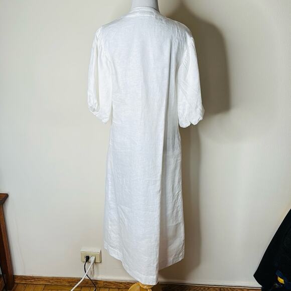 LJC Designs White Linen Charlotte Balloon Sleeve Midi Dress - Picture 10 of 10